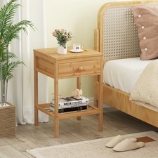 GAINOOM Bamboo Natural Nightstand Bedside Table with Storage Drawer & Open Shelf