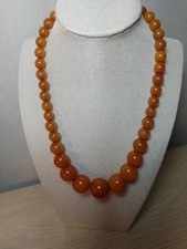 Vintage Bakelite Butterscotch Amber Round Graduating Beaded Necklace Length 48cm