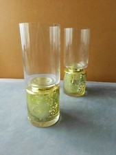 Hurricane Lamps Pair Glass Distressed Gold Base 10 ins High 3.5 ins Dia.