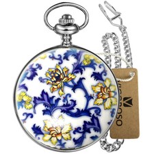 Vintage Pocket Watch for Men Women Mechanical Wind up Full Hunter Enamel Flowers
