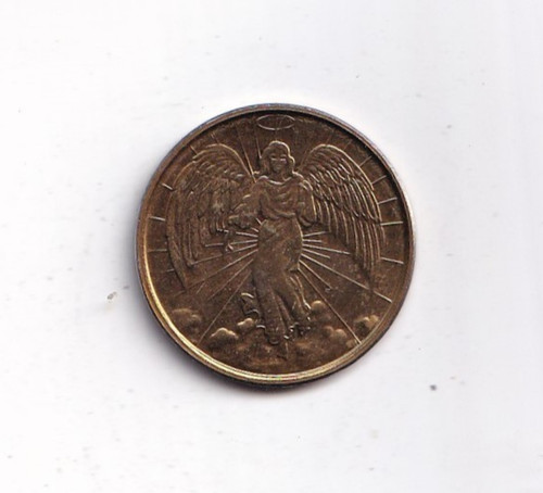 Gold coloured angel medal - angel,