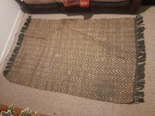 Green cream jute herringbone - green/cream,