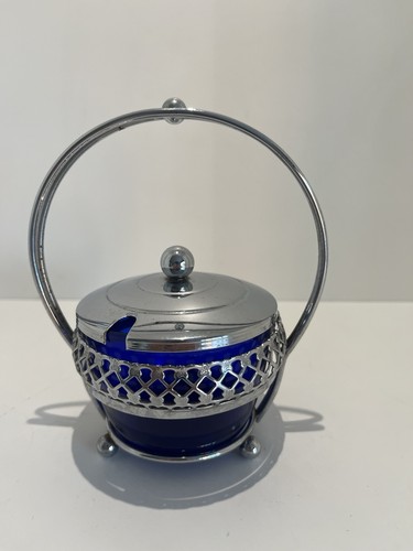 Vintage cobalt blue glass jam - vintage,