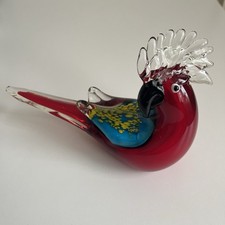 Vtg Murano Style Art Glass Figurine Bird Parrot Red Blue Wings Large 9 Inch