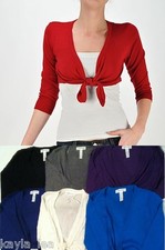 3/4 Sleeve Tie Front Cropped