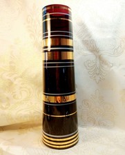 Borske Sklo Union Purple Czech Glass Vase Gold Bands. 30cm tall. 1950's. VGC.