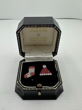 Brooks & Bentley Christmas Earrings Santa Hat & Stocking Rhinestones Set