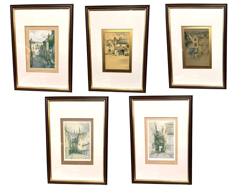 Set framed vintage prints - set,