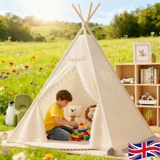 Large Canvas Kids Teepee Star Wood Indian Tent Child In/Outdoor Play House 160CM