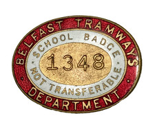 1930's Enamel BELFAST TRAMWAYS DEPARTMENT SCHOOL BADGE No. 1348 by Fattorini
