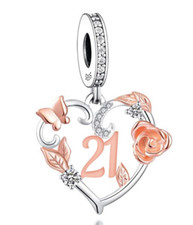 CLOSING DOWN SALE New Sterling Silver 21st Birthday Butterfly & Rose Charm Bead
