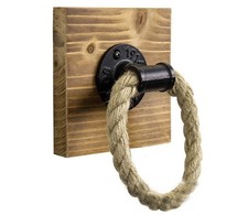 Industrial Towel Holder Bathroom With Rope And Wooden Plate Towel Ring