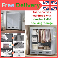 Large Fabric Canvas Wardrobe with Clothes Hanging Rail Shelving Storage Closet