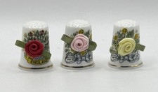 3 X Birchcroft thimbles with silk ribbon flowers