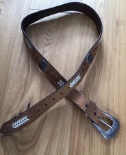 Vintage Western Leather Belt Brass Buckle RESISTOL Waist 40” Long Horn Concho