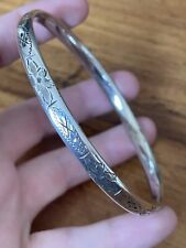 Vintage Silver Metal Tone Native American Pattern Slave Bangle 30.2g