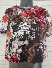 OASIS 12/M Pink Rose Floral Short Sleeve Crop T-shirt Top