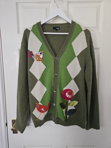 Green argyle cardigan bird - cardigan, &