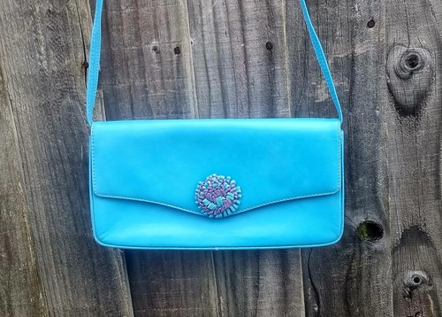 Teal blue leather clutch - leather, to