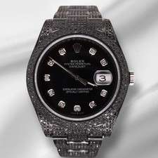 Rolex Men's Datejust 41mm Black Iced Out 10ct Diamonds Oyster Steel Watch 116300