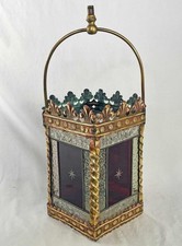VICTORIAN STAINED LEAD GLASS HALL LANTERN ANTIQUE PORCH CEILING LIGHT LAMP SHADE