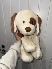 VINTAGE MOTHERCARE LARGE PUPPY DOG PATCH CREAM PLUSH SOFT TOY Sits approx 15"