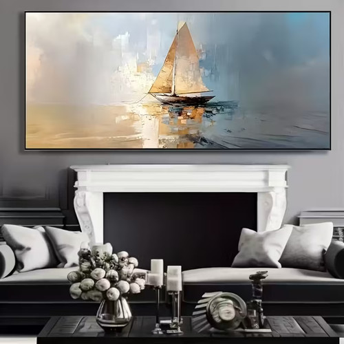 Golden sailboat unframed - golden,