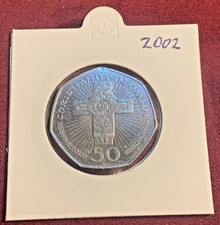 RARE KEY DATE 2002 ISLE OF MAN CHRISTIANITY IN MANN 50p COIN Fifty Pence