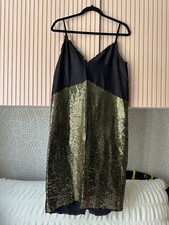 Lanvin Strappy Mini Dress with Sequins Yellow/Green with Snap Back Detail UK 14