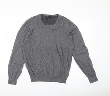 Massimo Dutti Men’s Grey L V-Neck Cotton Silk Cashmere Jumper