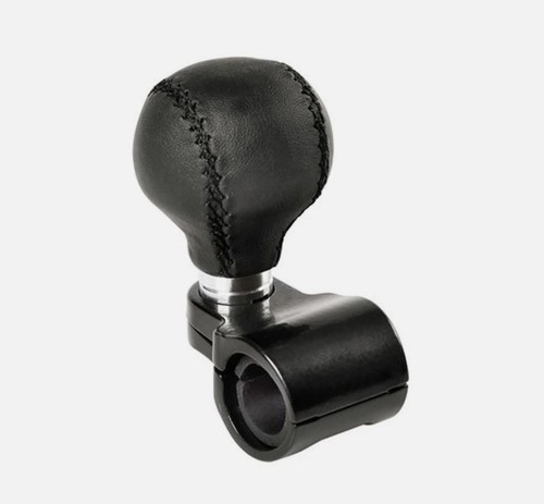 Black leather steering - steering, wheel