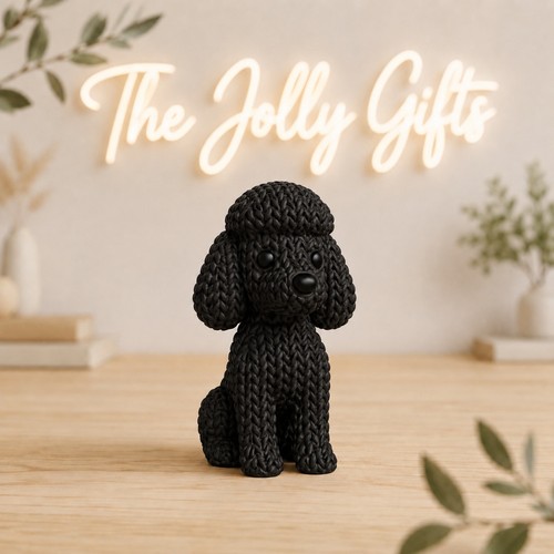 Poodle black figurine desk - black,