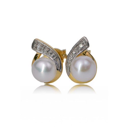 Diamond pearl stud earrings - pearl,
