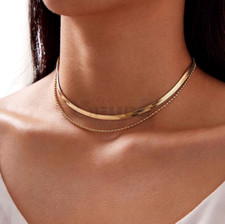 Snake Chain Womens Layer Herringbone Choker Double Gold Necklace Jewellery Gift