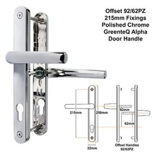 Alpha UPVC Door Handle Set 92/62mm Lever Offset Pair 215mm Fix 250mm Backplate