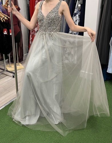 Silver sequined prom dress - sequined,