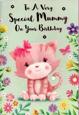 Special Mummy Birthday Card Cute Kitten Design lovely Verse 7"x5"