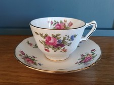 Vintage Crown Staffordshire Bone China Duo Tea Cup & Saucer Pink Flowers VGC