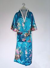Japanese Kimono One Size Ladies Silk Floral Prop Obi Sash Longline Floaty Blue
