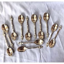 1907 Solid Sterling Silver Gilded 12 Dolphin Spoons By Manoah Rhodes & Sons 189g