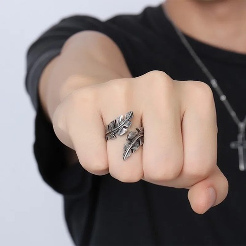 Vintage feather ring stainless - feather,