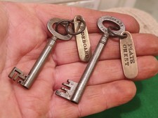 ANTIQUE 19TH C STEEL KEYS & BRASS FOB  SAMUEL GALE 320 OXFORD STREET LONDON