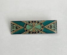 Pierre Bex Style Geometric Design Green,Gold & Black Enamel Brooch