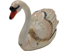 Juliana Treasured Trinket Swan Box Enamel Crystal Decor Figurine Collectible