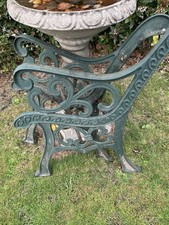 Reclaimed Heavy Duty Cast Iron Pair of Garden Vintage Green Ornate Bench Ends