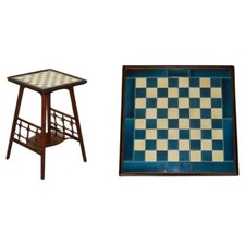ANTIQUE VICTORIAN AESTHETIC MOVEMENT STYLE TILED TOP CHESSBOARD CHESS TABLE