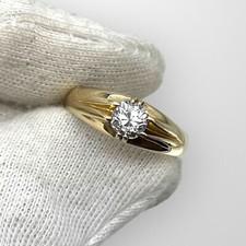 Gold Ring Diamond 9ct Yellow Gold Mens Old Cut Diamond Gypsy UK Hallmarked