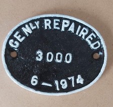 Railwayana - GENLY  Repaired 3000 Alloy Works Plate - Oval - 6-1974 - 12cm !