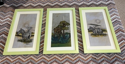 Batik giraffe zebra - +, framed