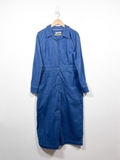 Boden Dress UK 14 L Blue Flora Midi Cord Shirt Corduroy Button Up Pockets Tall